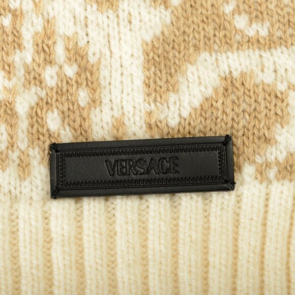 Versace Women's Beige Barocco Print Heavy Knitted 100% Wool Scarf One Size - Picture 2 of 5